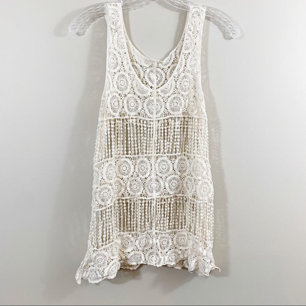 Boho Cream Medallion Lace Open Knit Tank